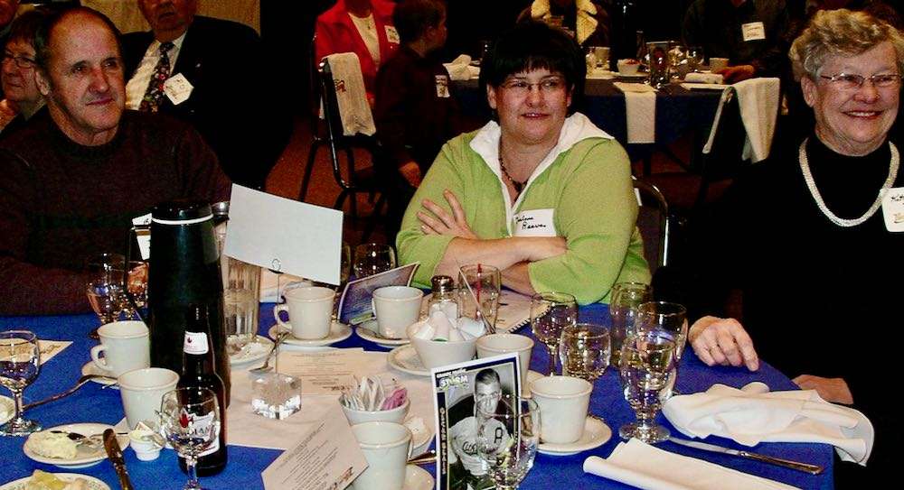 Bob, left, daughter Darlene Reeves, and Kitty Rigler were in attendance to honour Doug at his Induction ceremony in 2008. Photo by Stan Neufeld