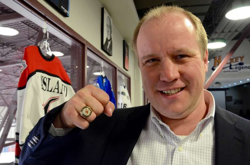 Darren McAusland and his Calder Cup ring from 1994. Stan Neufeld photo.