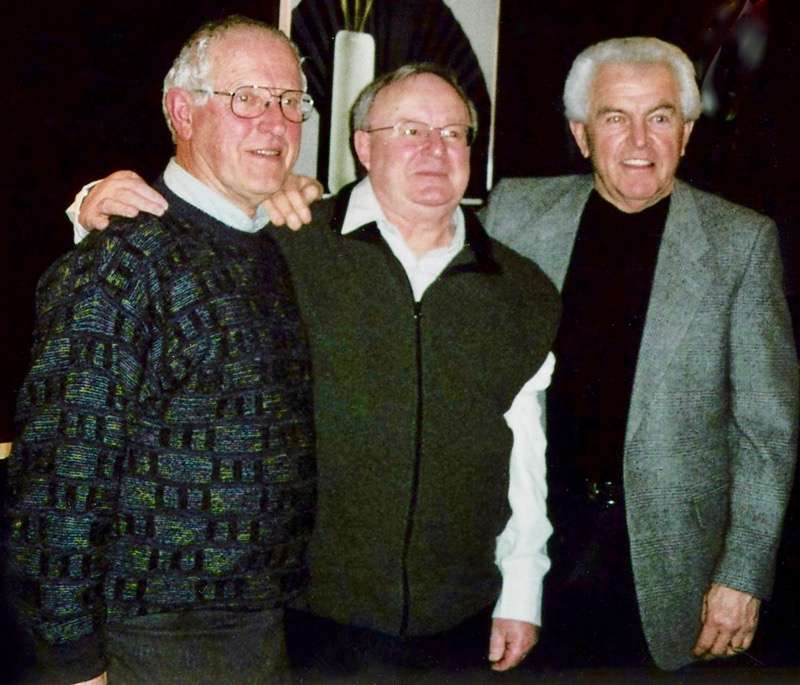 Bob Neufeld, Marv Bird and Johnny MacMillan became GP Hockey Legends in 2005. Photo courtesy of Marv Bird.
