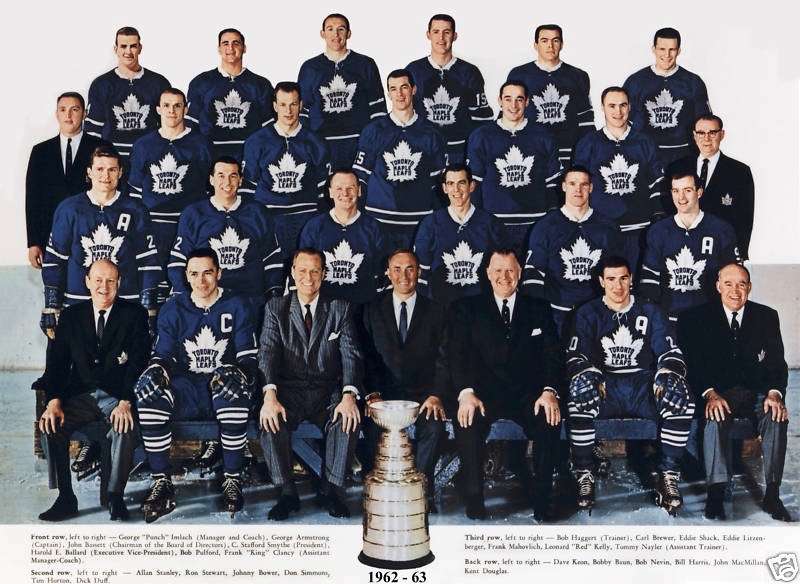 Toronto Maple Leafs, Stanley Cup champions, 1962-63. Johnny MacMillan is in back row second from right.