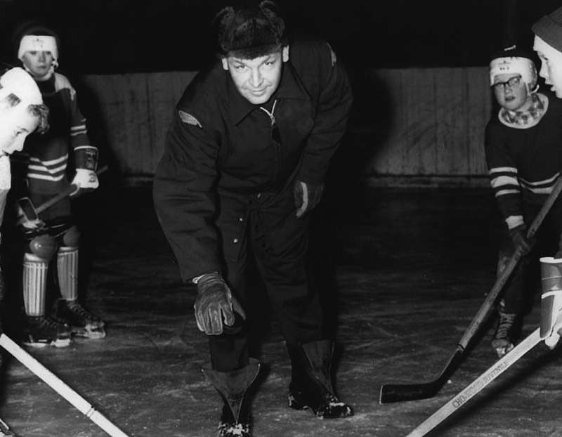 GPMH Commissioner Roy Peterson dropping the puck opening the 1962-63 minor hockey season at Bear Creek Flats